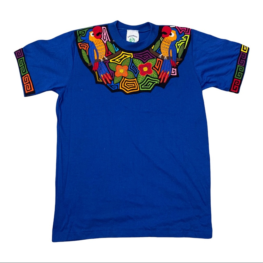 VTG Embroidered Colorful Parrot Single Stitch T-shirt Size M